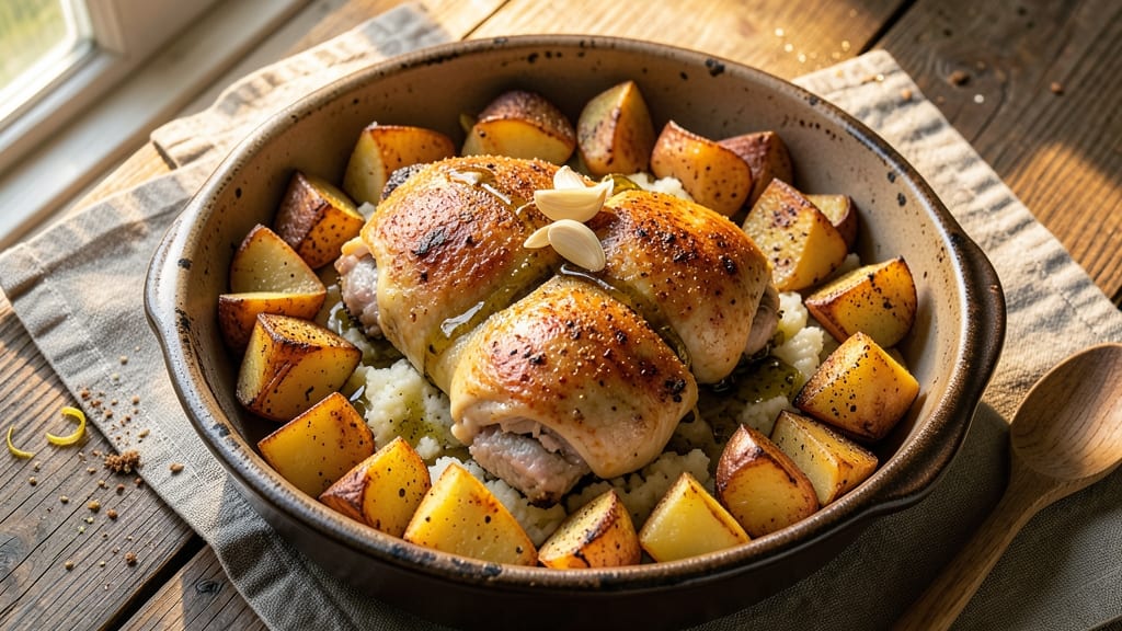 Baked Chicken Legs And Potatoes Recipe: Crispy-Skinned Roast With Fluffy Spuds in One Pan