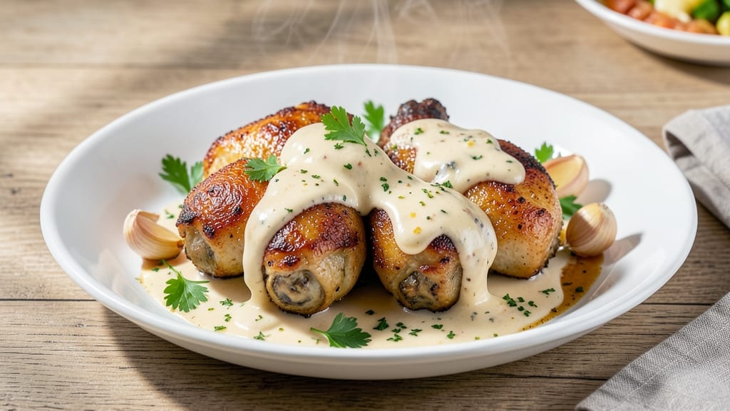 Baked Chicken Legs With Cream Of Chicken Recipe: Creamy-Sauced Crispy Skin and Juicy Meat