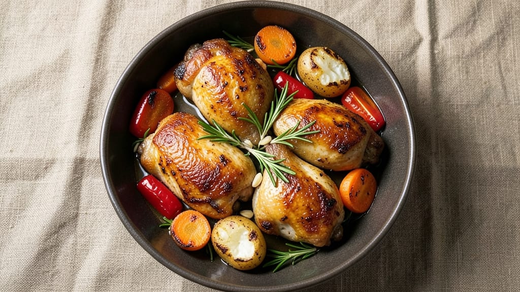 Baked Chicken Thighs And Veggies Recipe: Herb-Infused Oven Harmony in One Pan