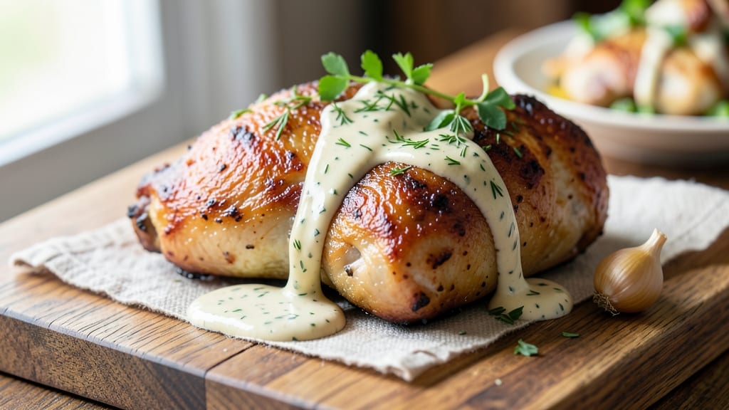 Baked Chicken Thighs Recipe With Ranch Dressing: Crispy Bites Drizzled With Cool Creamy Sauce