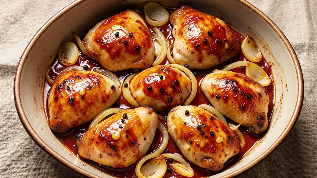 Baked Chicken With Mustard and Ketchup Recipe: Glossy Glaze That Caramelizes to Richness
