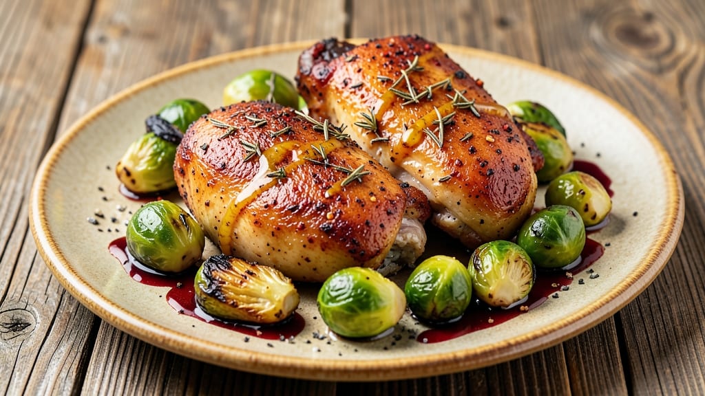 Baked Chicken and Brussels Sprouts Recipe: Honey-Balsamic Roast With Caramelized Edges