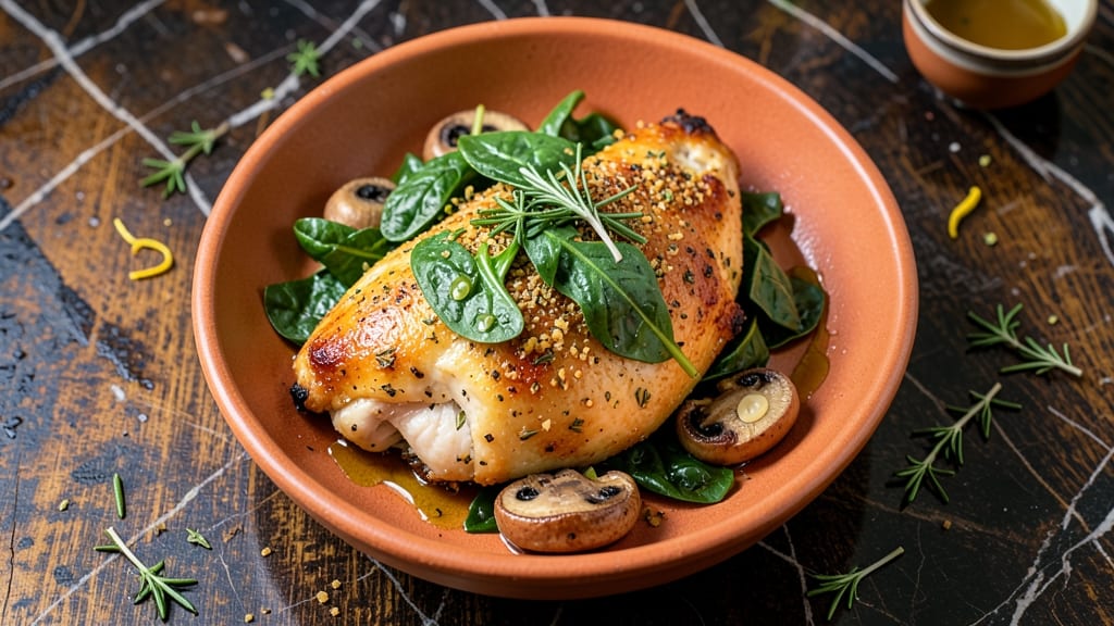 Baked Chicken, Spinach, and Mushroom Recipe: Savory Herb-Crusted Bites With Mushroom Umami