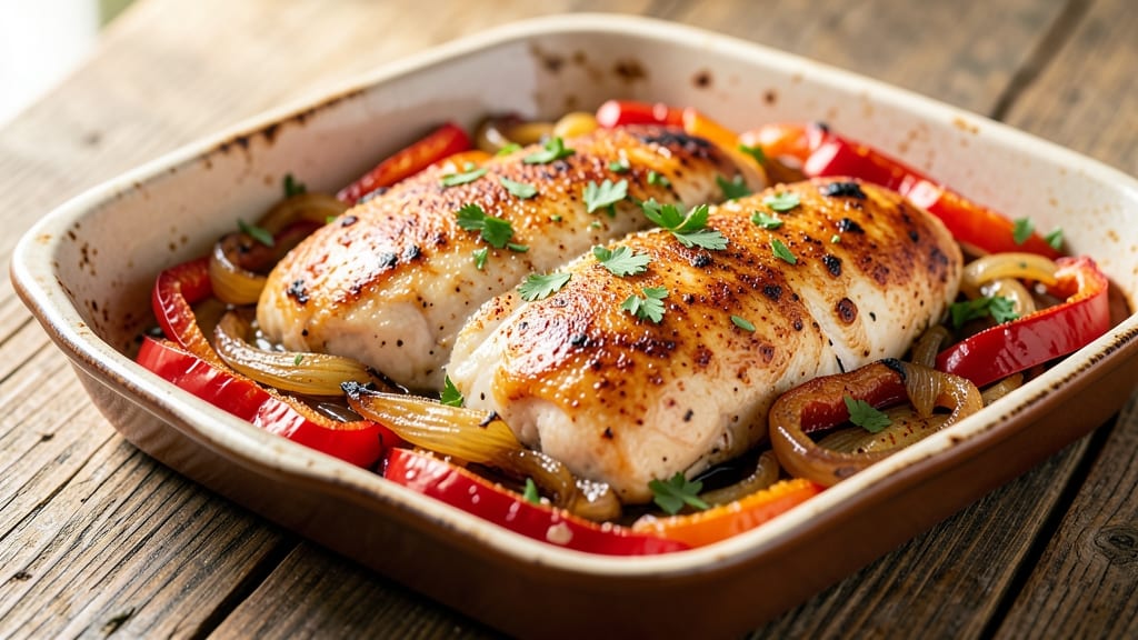 Baked Chicken Breast With Peppers and Onions Recipe: One-Pan Sheet Pan Harmony