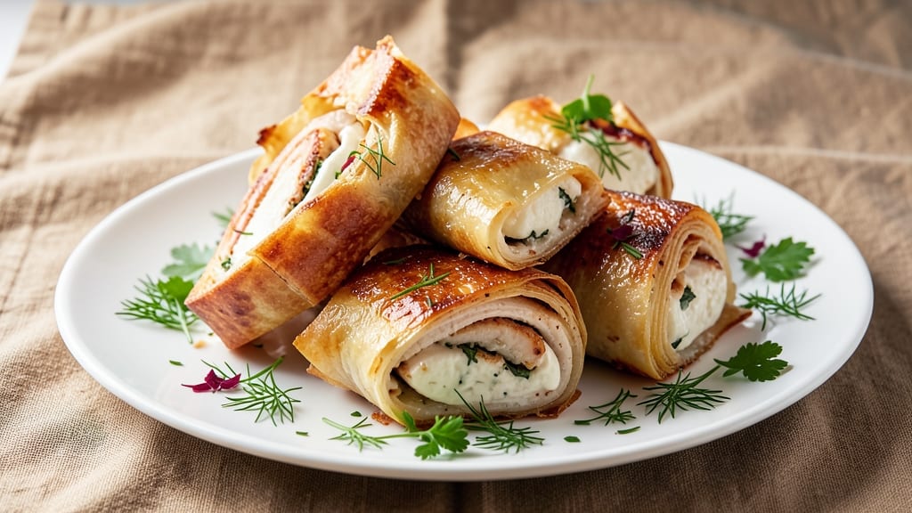 Chicken Pinwheels Recipe: Crispy Phyllo Wraps Filled With Creamy Herb Chicken