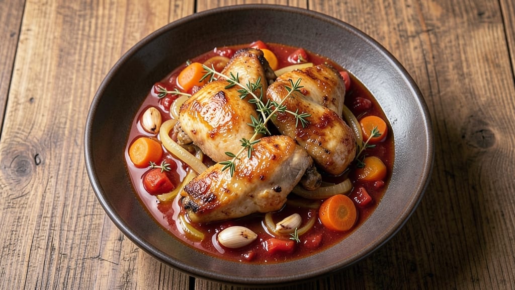 Chicken Thighs Stewed Tomatoes Recipe: Deep-Red Sauce With Melty Cheese Crust
