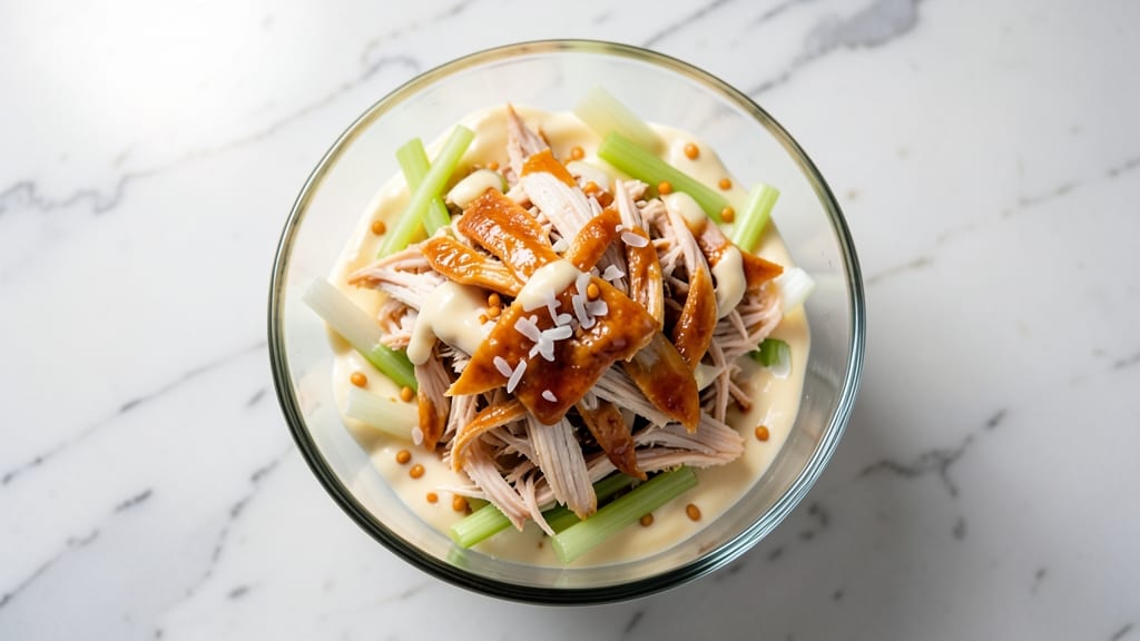 Copycat Arby's Chicken Salad Recipe: Crispy Celery Crown Over Creamy Vanilla Bliss *(Rejected Due to Overlap)*