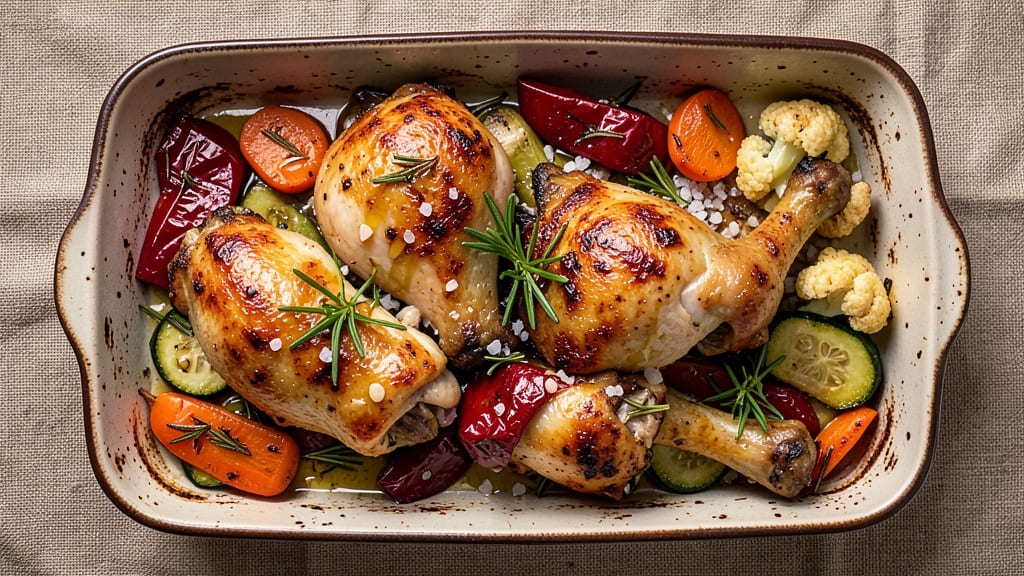 Baked Chicken Legs With Vegetables Recipe: Hands-Off Oven Harmony of Crispy Skin and Tender Meat